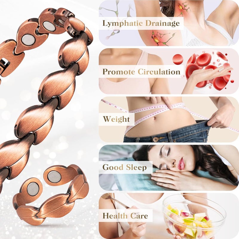 Mahnco Copper Bracelets for Women Lymph Detox Magnetic Bracelets, 100% Solid Pure Copper Bracelet with 3500 Gauss Magnets & Lymphatic Drainage Ring with Adjustment Tool - Image 5